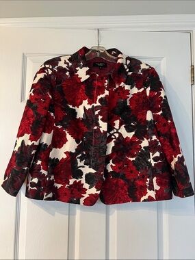Talbots Red and Black Floral Blazer